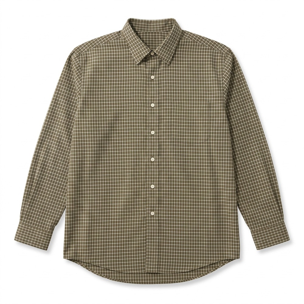 L.L.Bean XL Tall Olive Cream Check Button Up Shirt Preppy Casual
